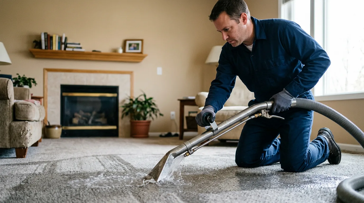 Water damage restoration technician working near Grenloch, NJ